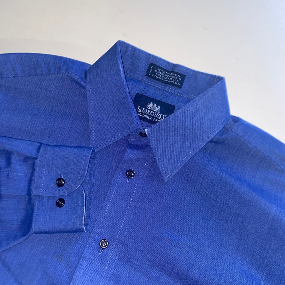 Stafford Mens Blue Wrinkle Free Long Sleeve Dress Shirt 16 32/33 Classic Fit‎